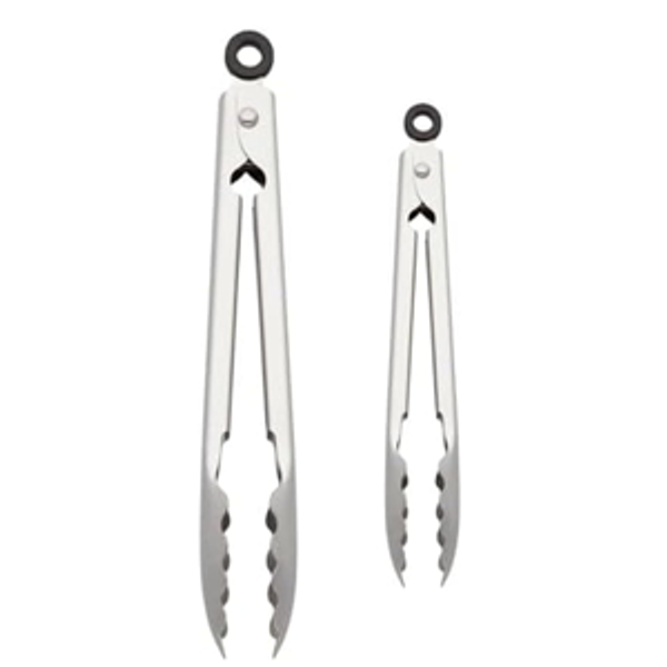 KitchenAid Set of 2 Stainless Steel Tongs with Scalloped Edges Easy Lock Dishwasher Safe Durable and Versatile 7 Inch and 9 Inch Silver