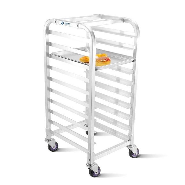 BIEAMA 10-Tier Half Sheet Pan Rack, NSF Bun Pan Rack, Aluminum Bakery Rack, Commercial Kitchen Bakery Cooling Rack, Speed Rack with 4 Wheels for 18" x 13" Sheet Pan