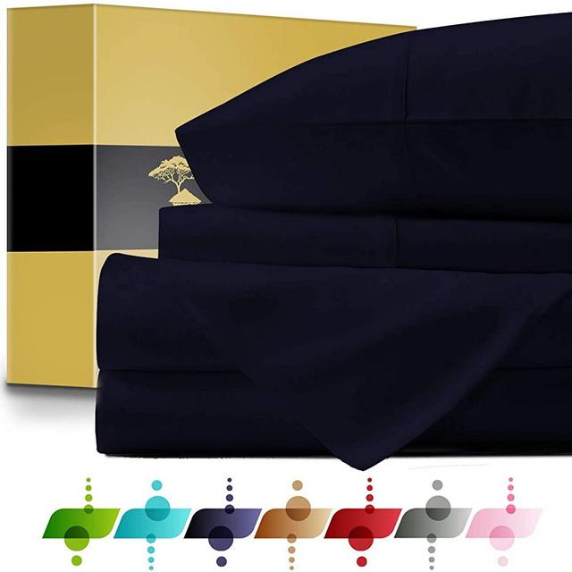 URBANHUT Egyptian Cotton Sheets Set - 1000 Thread Count 100% Cotton Bed Sheets Queen (4 Piece), Luxury Queen Size Sheets, Deep Pocket, Soft & Silky Sateen Weave (Navy Blue)