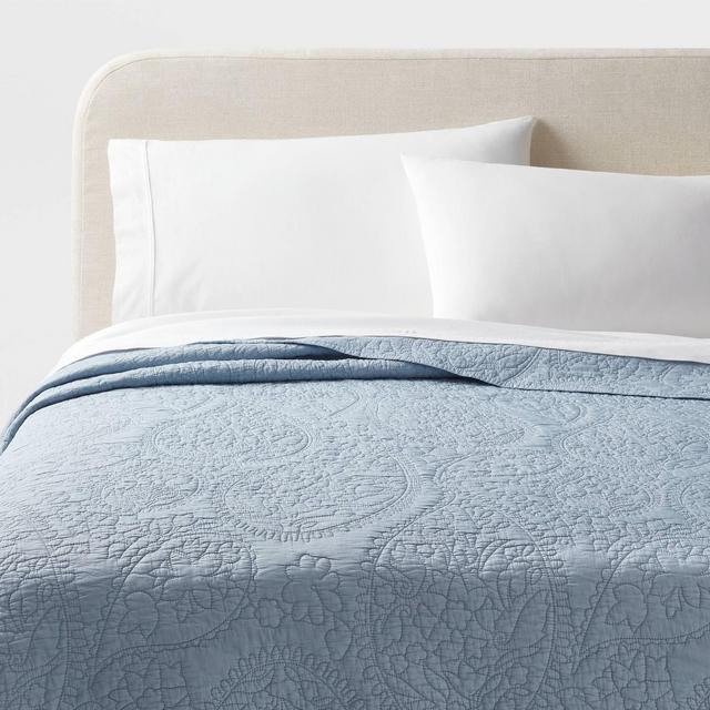 Full/Queen Garment Washed Paisley Stitch Quilt Sky Blue - Threshold™