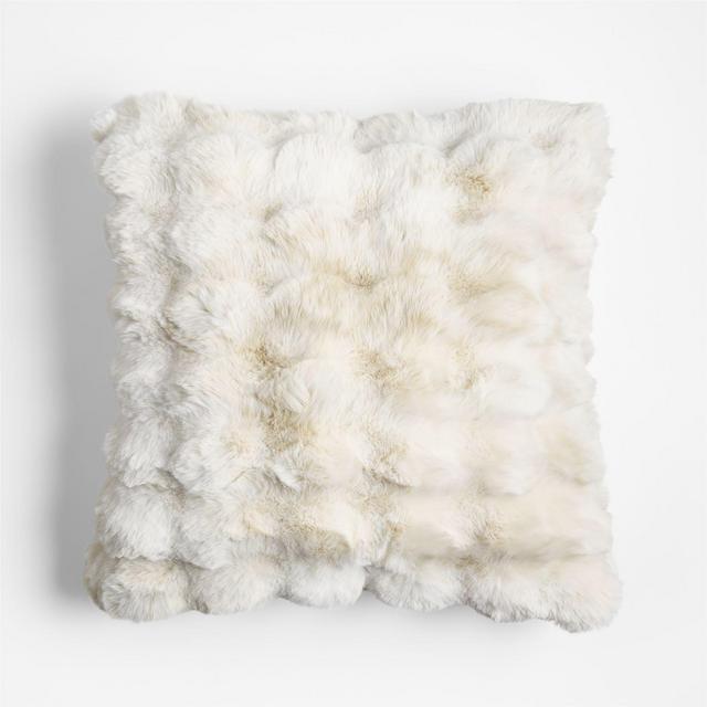 Textured Faux Fur Arctic Ivory 20"x20" Throw Pillow with Down-Alternative Insert