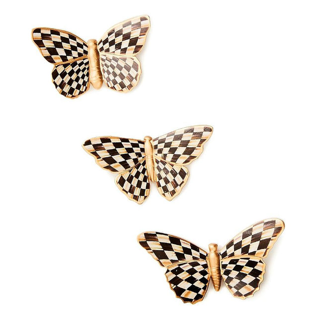 MACKENZIE-CHILDS Set of 3 Decorative Magnets, Magnetic Art for Metal Items and Refrigerator Decor, Courtly Check Butterfly