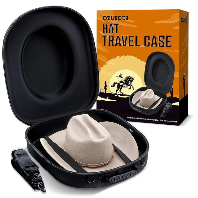Ozueccr Travel Hat Carrier Case - Crush Proof for Cowboy, Panama & Tweed Hats - Carrying Handle, Shoulder & Luggage Straps - Large