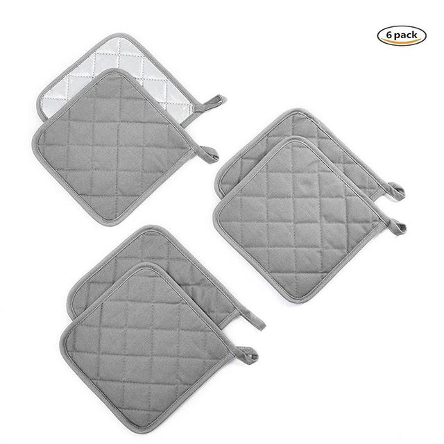 Jennice House Potholders Kit Trivets Kitchen Pot Holders Set Heat Resistant Pure Cotton Large Coasters Hot Pads Pot Holders Set of 6 for Everyday Cooking and Baking by 7 x 7 Inch (Gray)