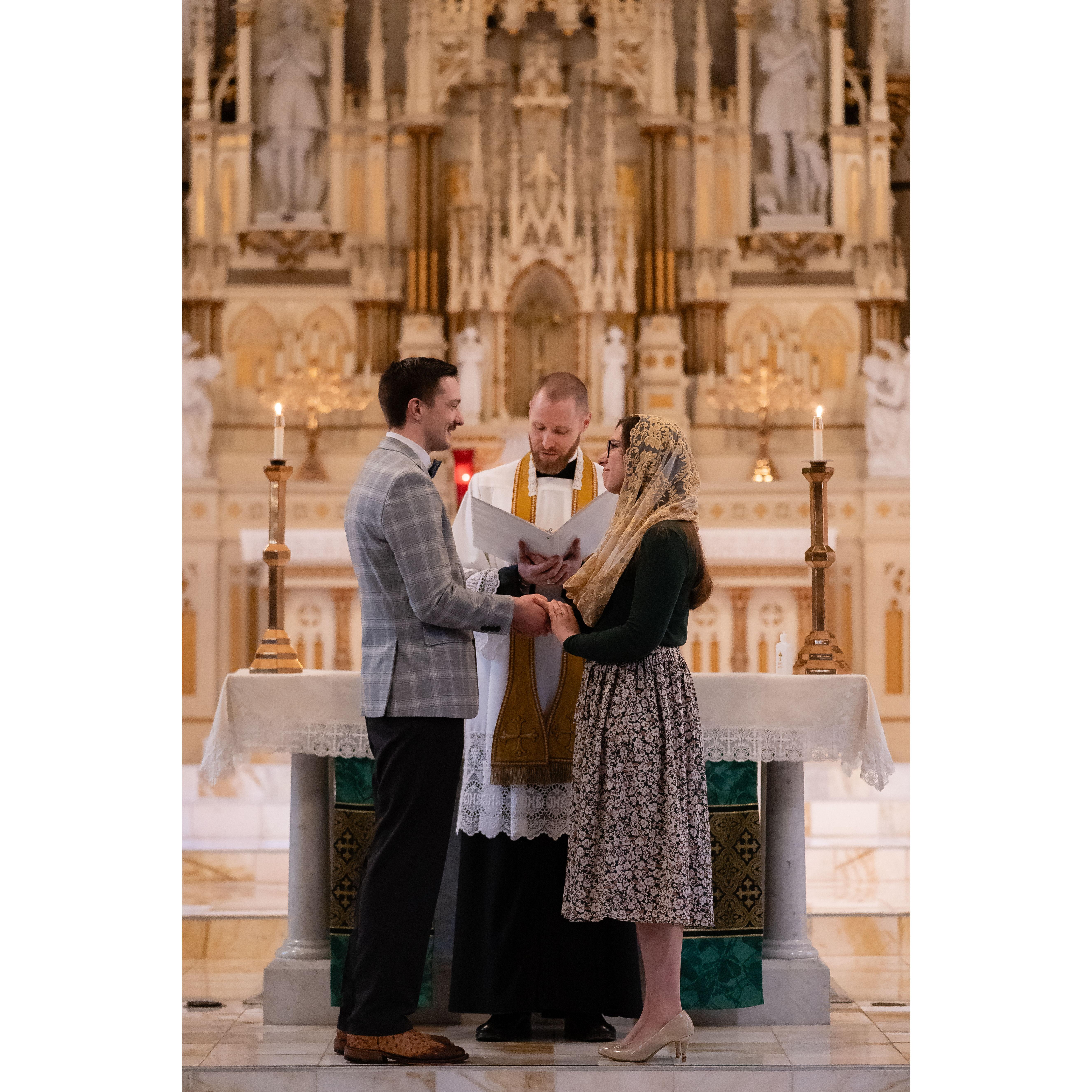 Another photo from our Rite of Betrothal, which is a traditional Catholic blessing in which the engaged couple promise before God and their families to marry each other except for grave reason.