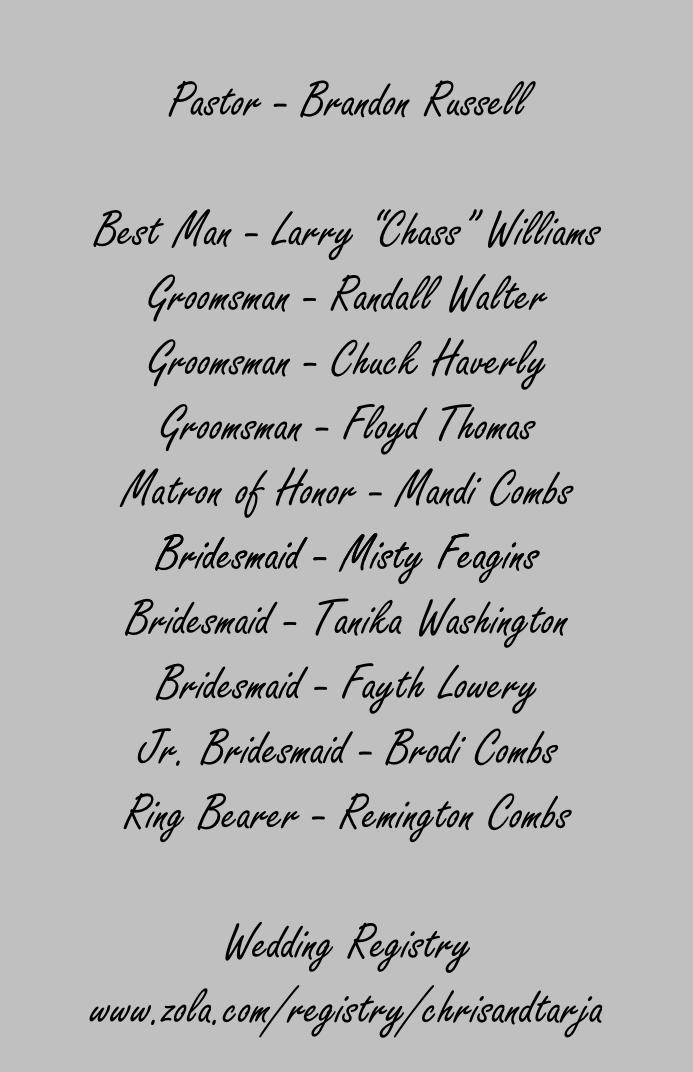 The Wedding Website of Chris Weisinger and Tarja Hawkins