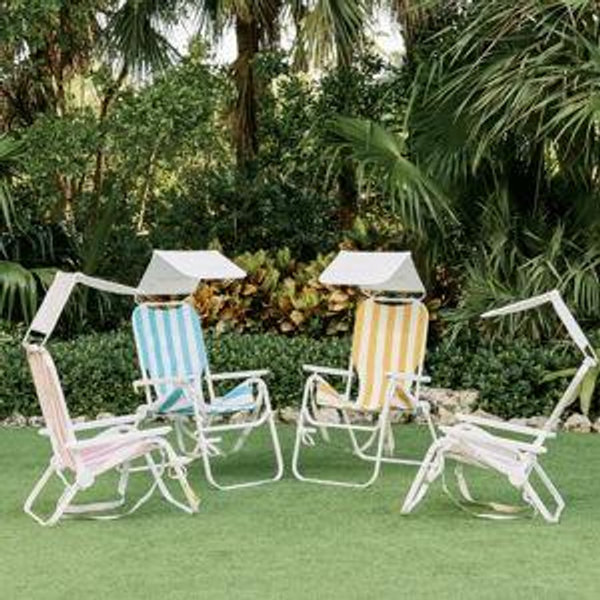 The Shore Thing Chair with Sunshade and Drink Holder (yellow stripe)
