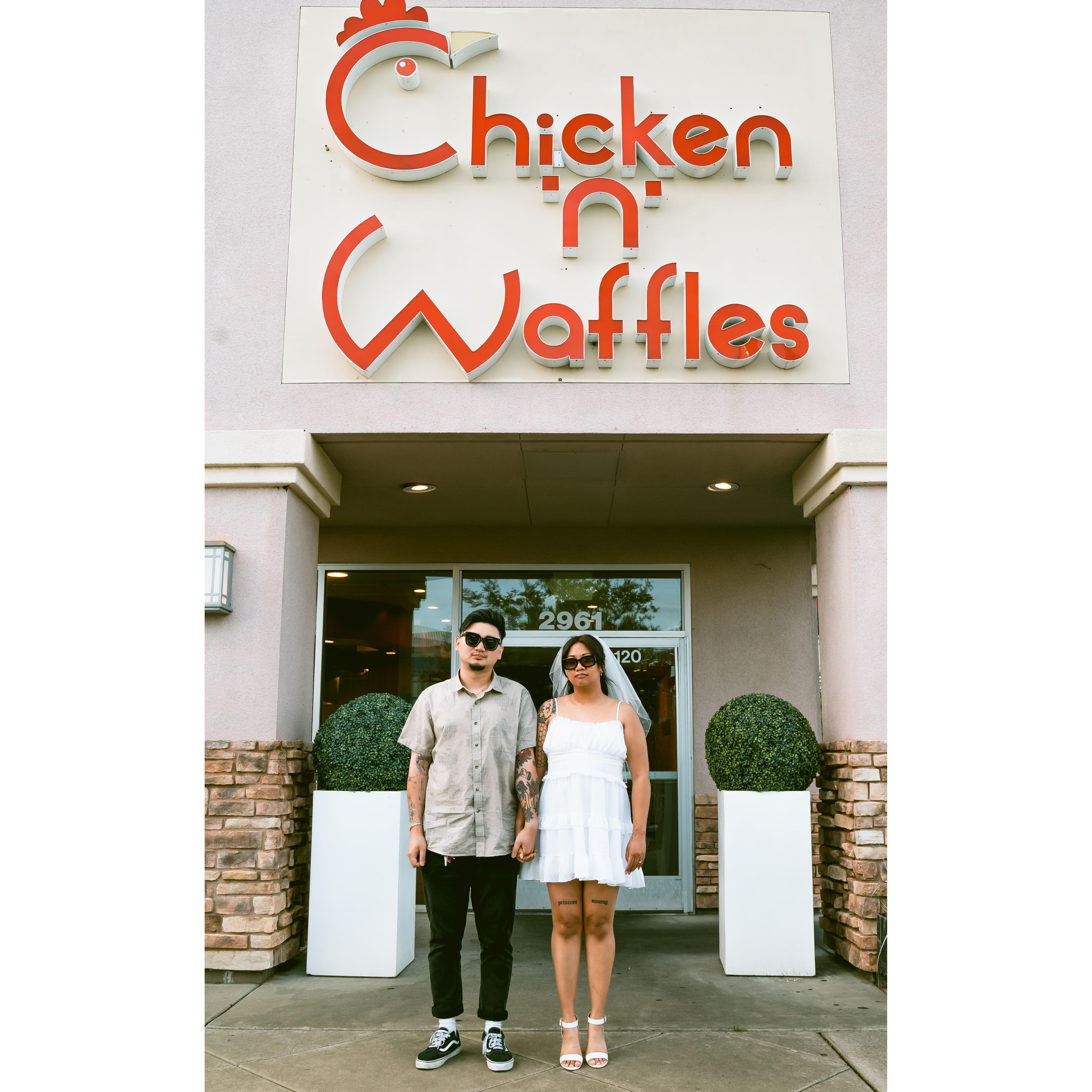 We needed something to eat after having boba, and we're not sure how we got to the idea, but we went to Chicken n Waffles next!