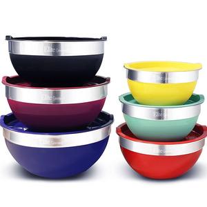 Elite Gourmet EBS-0012 Maxi-Matic 12-Piece Stainless Steel Colored Mixing Bowls with Lids, 7.25 Qt. - 6 Qt. – 3.5 Qt. – 3 Qt. – 2.25 Qt. – 2 Qt.