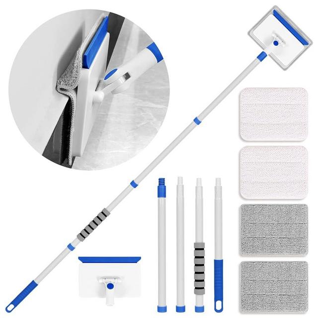 Baseboard Cleaner Tool with Handle, Wall Cleaner with Extendable Long Handle ,Door Frame Cleaning Tool Including 4 Reusable Cleaning Pads. Quick Clean Baseboard Cleaning, Ceiling and Wall.