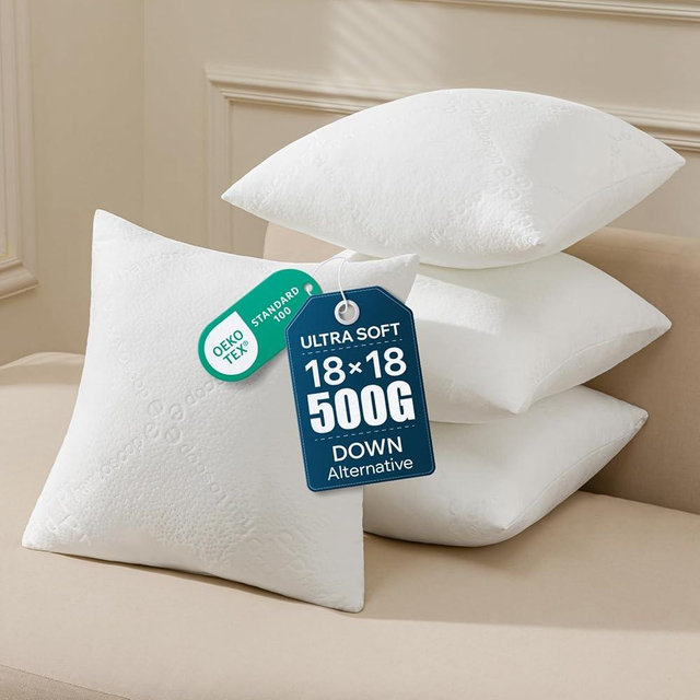 Phantoscope Premium 18x18 Throw Pillow Inserts, Ultra-Soft Air Layer Pillow Inserts Down Alternative Decorative Throw Pillows for Couch, Bedroom, Square Cushion Sham Stuffer, Pack of 4