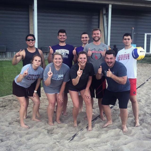 Champions in the volleyball league at Justin's old apartment
