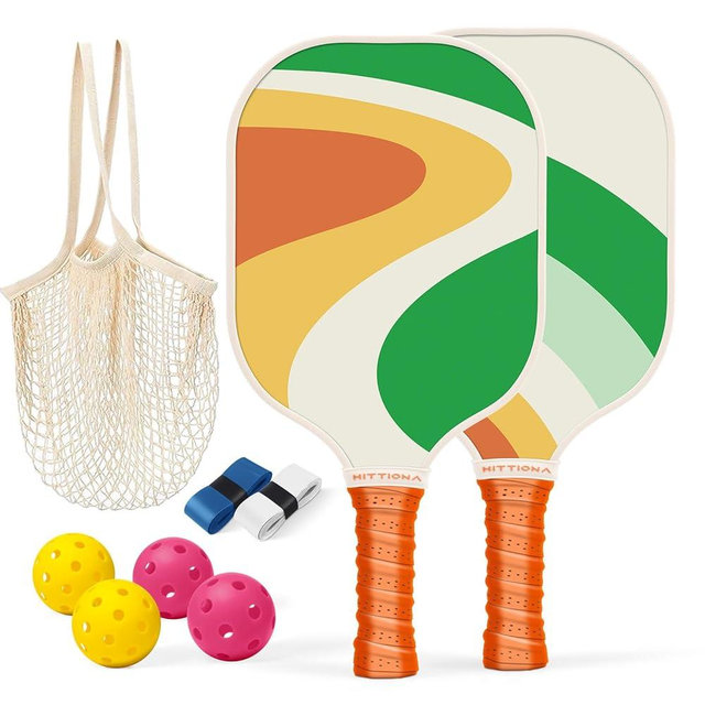 HITTIONA Pickleball Paddles - Fiberglass Pickleball Paddles Set of 2, USAPA Approved Pickle Ball Rackets 2 Pack with 4 Pickleball Balls, 1 Pickleball Net Bag, Paddles Ball Set for Beginners