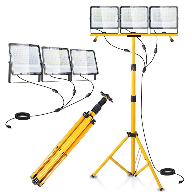 45000 Lumen LED Work Lights with Stand - 3 Head Portable Work Light with Tripod - IP65 Waterproof Tripod Work Lights for Outdoor Indoor Job Site Workshop Garage Construction Site Lighting