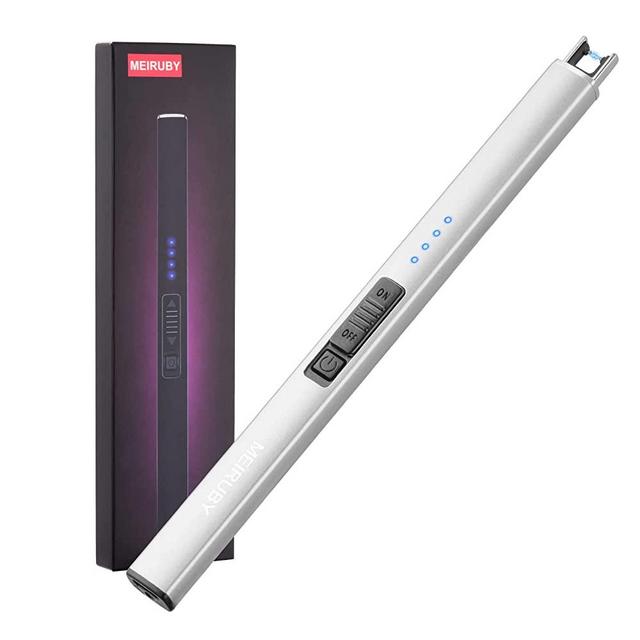 MEIRUBY Lighter Electric Lighter Candle Lighter Rechargeable USB Lighter Arc Lighters for Candle Camping Family Use Silver