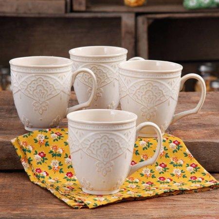 The Pioneer Woman Farmhouse Lace Mug Set, 4-Pack