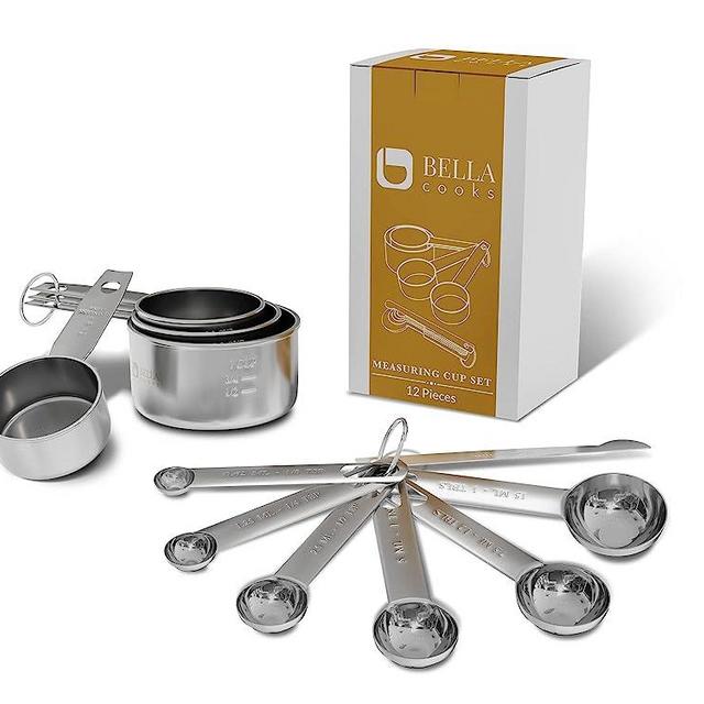 BELLA COOKS Measuring Cup Set - Stainless Steel Measuring Spoons and Cups - Stackable and Hangable - Baking Measuring Cups - With Accurate Markings