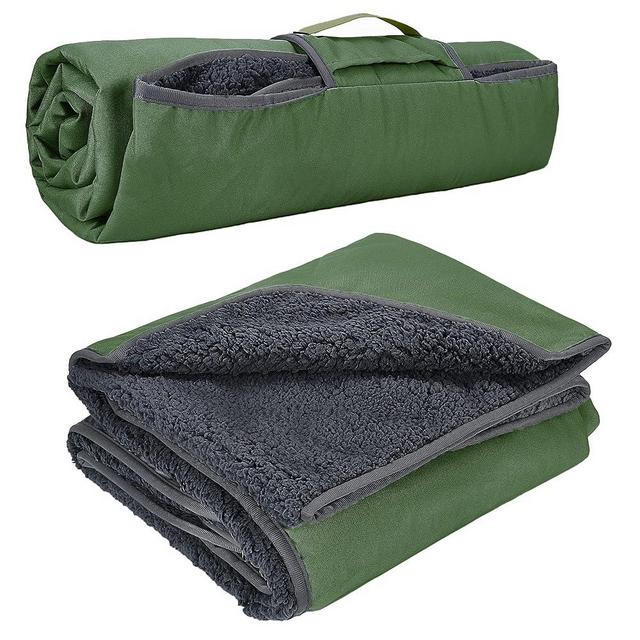 Tirrinia Waterproof Outdoor Blanket with Sherpa Lining, Windproof Triple Layers Warm Comfy Foldable for Camping Stadium, Beach, Picnic, Grass, Concerts, Car, Dog, 51''X 59'' & 59''X 80''