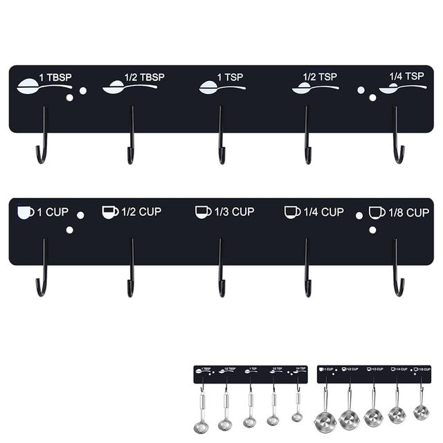 SoeKoa Premium Measuring Cups and Spoons Hanging Rack, Measuring Cup Organizer Rack Suitable for Kitchen Hanging Cups and Spoons, Including Screw and Adhesive Mounting, Cups and Spoons Rack 2pcs