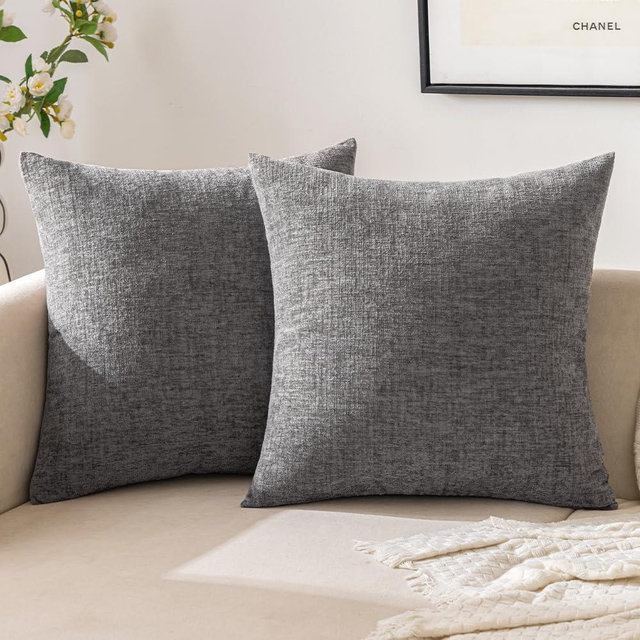 EMEMA Pillow Covers 20x20 Inch Pack of 2 Square Throw Couch Pillow Covers Decorative Soft Chenille Modern Solid Dyed Pillowcases for Sofa Bed Gray(Only Covers)