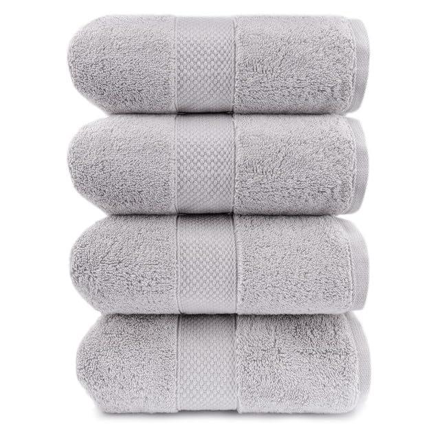 Maisonette Loft Egyptian Cotton Turkish Bath Towels, Soft, Absorbent, Ideal Quick Dry Large Luxury Bathroom Towel Set for Shower (30" x 58", 4 Pack), Silver