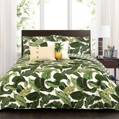 Green Tropical Paradise Quilt Set (Full/Queen) 5pc - Lush Decor