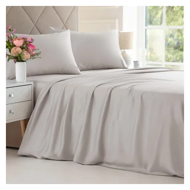 CGK Linens 100% Rayon from Bamboo Cooling 4 Piece Sheet Set - Deep Pocket Soft Bed Sheets in Light Grey, Size King