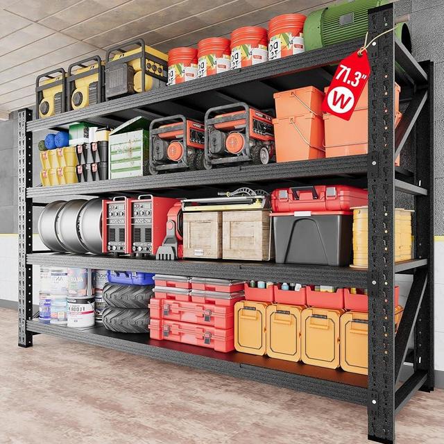 71.3" Wide Heavy Duty Garage Shelving Units,5000LBS Deep Storage Shelves,Black Metal Garage Shelves,Steel Shelf,Large Storage Rack,Industrial Shelving for Shop,Warehouse,Basement,71.3"W x 24"D x 70"H