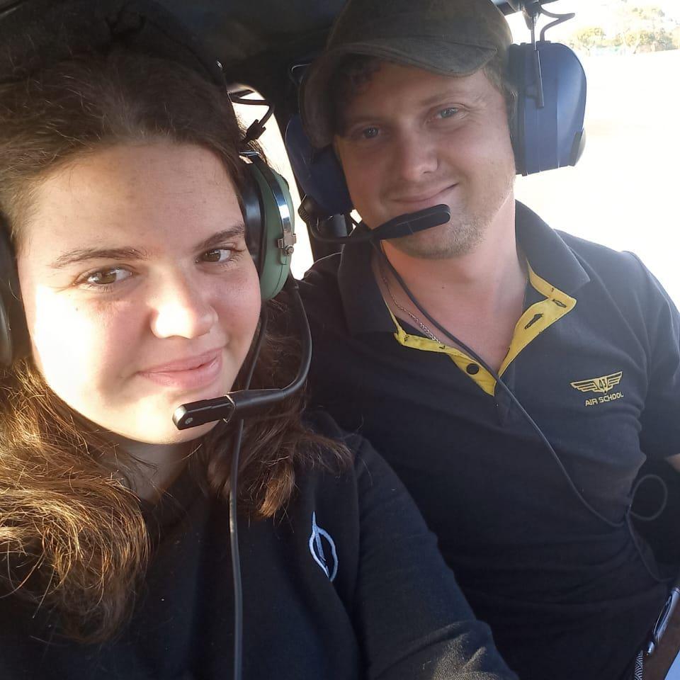 First time the bride has been in the front of a plane!