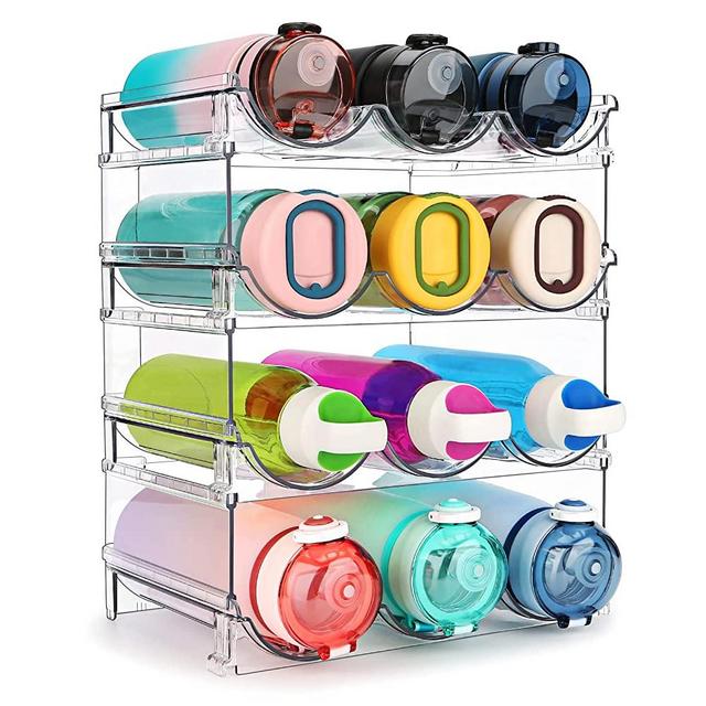 spospo Water Bottle Organizer for Cabinet, 4 Pack Water Bottle Organization and Storage Shelf, Plastic Water Bottle Holder Rack for Fridge, Kitchen, Desktop