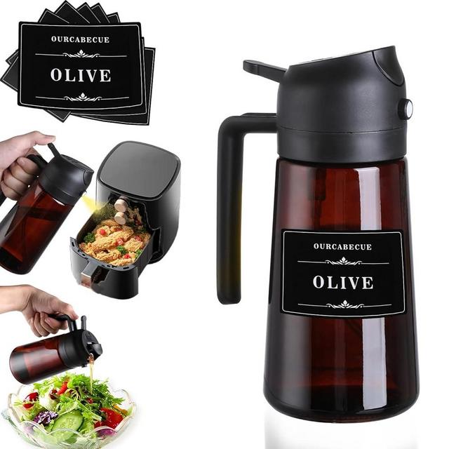 OURCABECUE Kitchen Upgraded Made Oil Sprayer for Cooking, Dark Brown 2 in 1 Spray and Pour Olive Oil Dispenser 16oz 470ml Glass Oil Spray Bottle, Mist Olive Oil Dispensing, Air Fryer