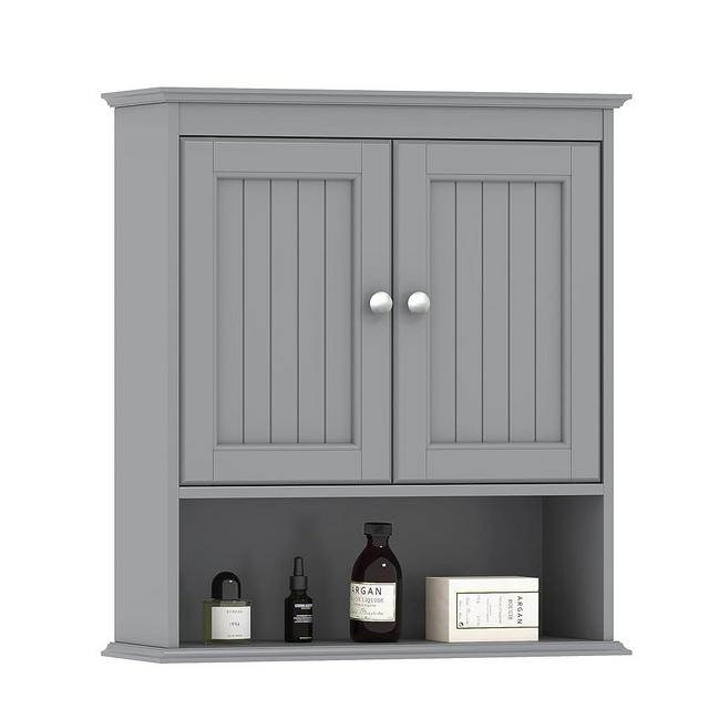 Spirich Bathroom Wall Cabinet, Wall Mounted Medicine Cabinet Organizer, Over The Toilet Storage Cabinet with Doors and Shelves, Gray
