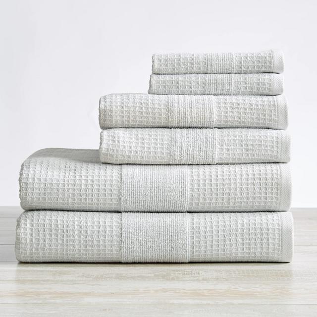 100% Cotton Waffle Weave Bathroom Towels. Absorbent Quick-Dry Plush Bath Towels. Soleia Collection (6 Piece Set, Light Grey)