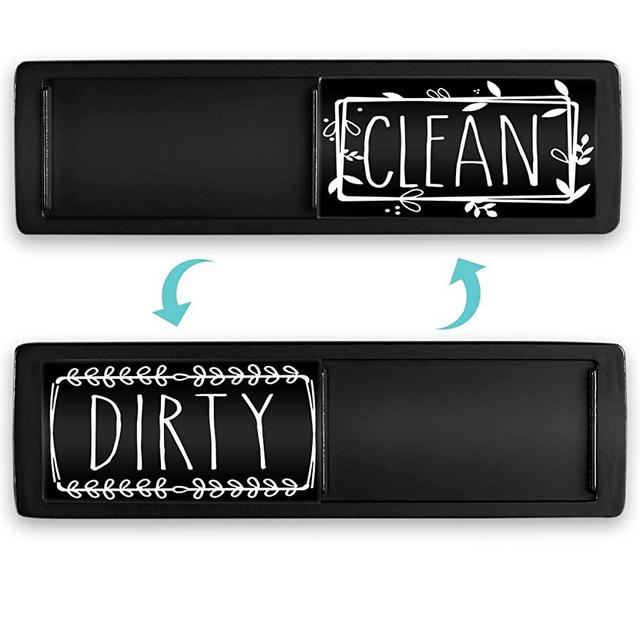 BabyPop! Newest Design Black Dishwasher Magnet Clean Dirty Sign Indicator, Trendy Universal Kitchen Dish Washer Refrigerator Magnet, Super Strong Magnet with Stickers for Kitchen Organization
