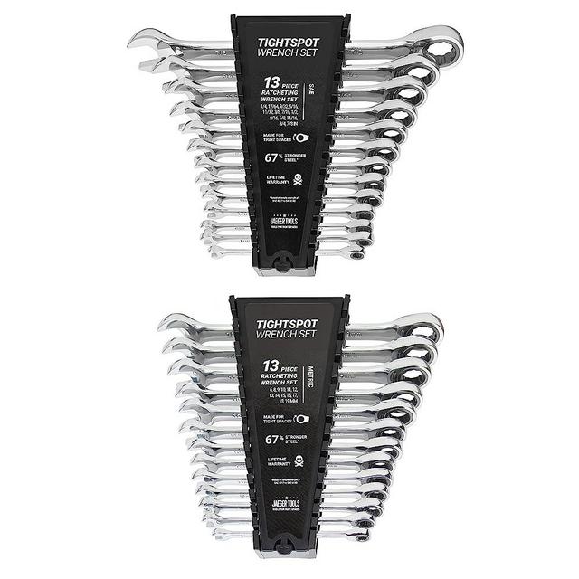 Jaeger 26pc IN/MM TIGHTSPOT 90-Tooth Ratcheting Wrench Set - MASTER SET Including Inch & Metric With Quick Access Wrench Organizer - Our standard in combination wrench sets from gear to tip