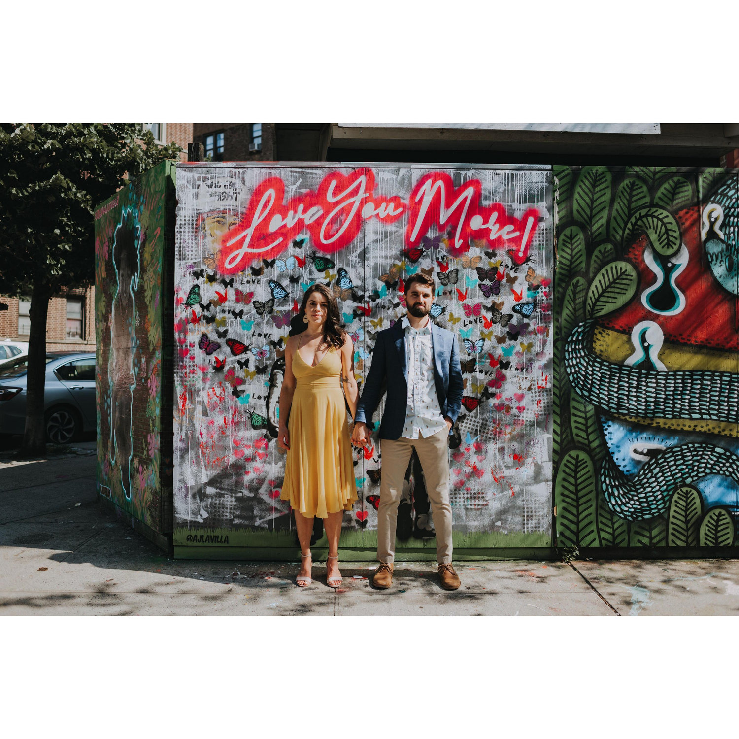 Engagement shoot w/ @hellocaitcarr. Street art mural on our block. Prospect Heights, Brooklyn.