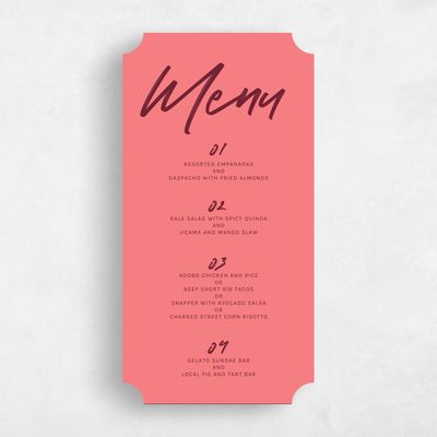 Pink Ticket Wedding Menu - Bahama