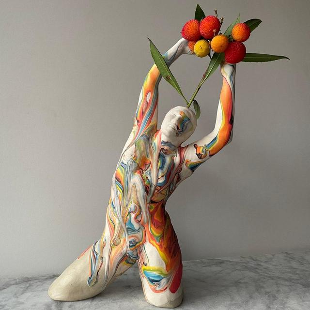 Painted Figurine Bud Vase Sculpture