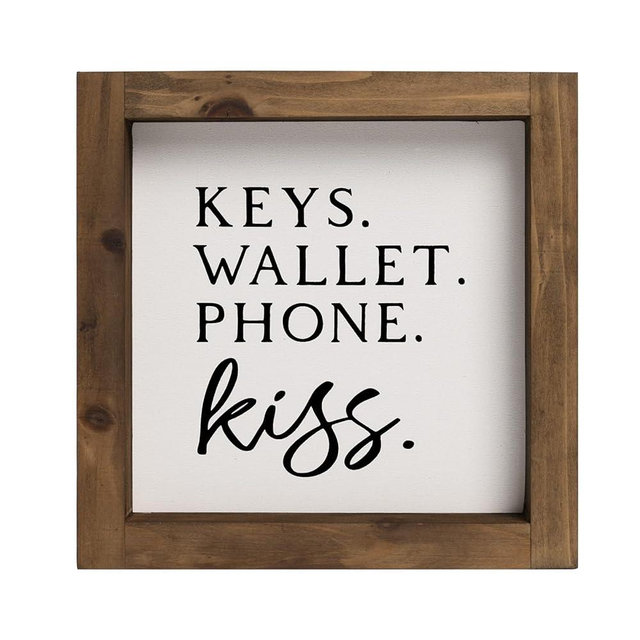 flangairy Keys Wallet Phone Kiss Sign, 6 Inch Wooden Entryway Table Wall Decor Ideas, Foyer Entry Home Decorations