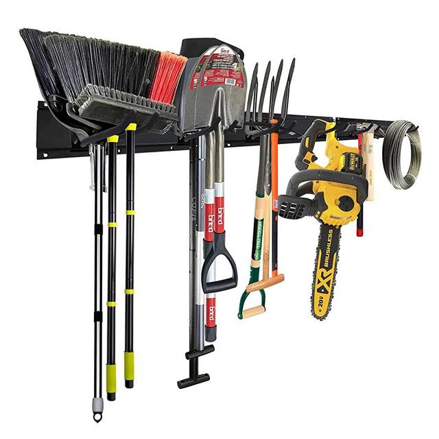 Garage Tool Organizers Storage Wall Mounted with 6 Removable Hooks and 3 Board, Super Heavy Duty Powder Coated Steel Garden Tool Hanger Rack for Bike, Chair, Broom, Mop, Rake Shovel & Tools
