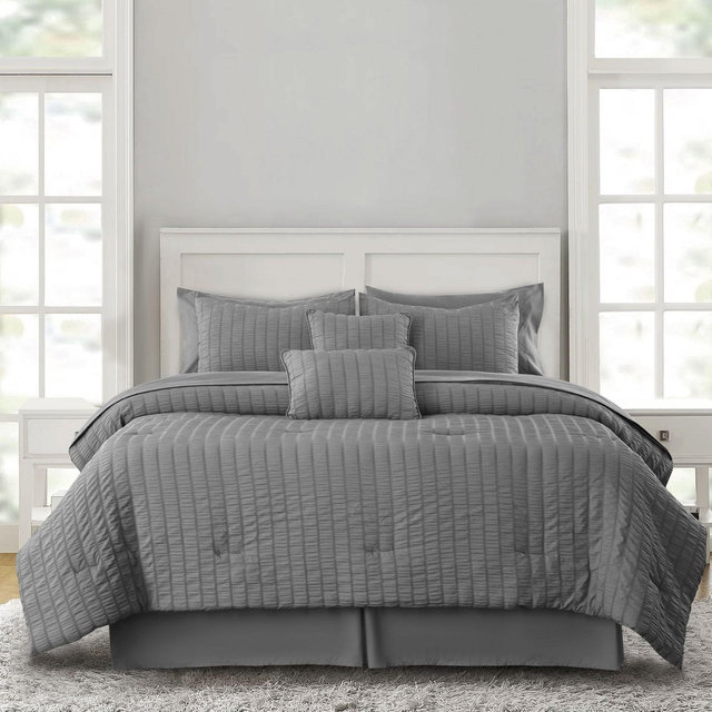 10 Piece Queen Comforter & Pillow Sham Set All Season Decorative Bedding - Grey