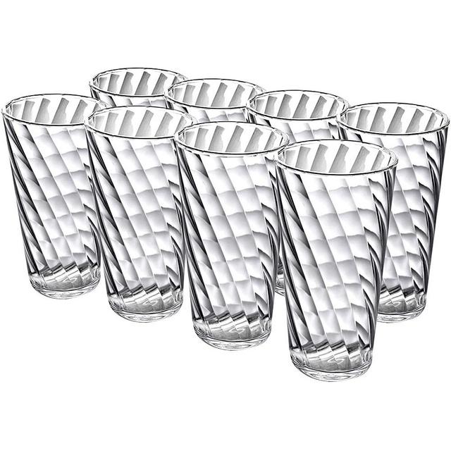 Amazing Abby Glacier - 18-Ounce Plastic Tumblers (Set of 8), Plastic Drinking Glasses, All-Transparent High-Balls, BPA-Free, Shatter-Proof, Dishwasher-Safe