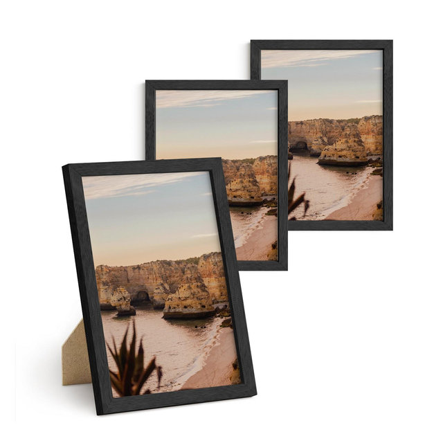 Haus and Hues Set of 3 Picture Frame with Plexiglass Cover, Black Oak, 6x8