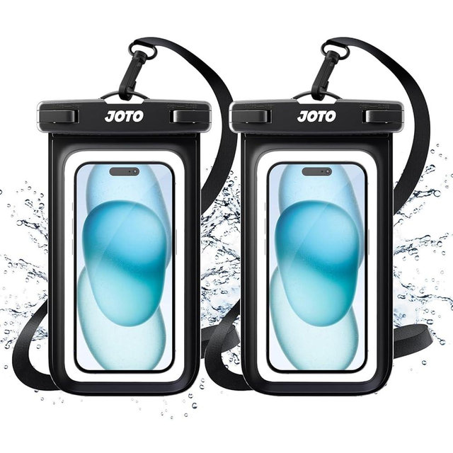 JOTO 2 Pack Universal Waterproof Phone Case for iPhone 17 Air 16 15 14 13 12 11 Plus Pro Max, IPX8 Cellphone Dry Bag XR X SE, Galaxy S23 S22 S21 S20+ S20 S10 Plus Note, Pixel up to 7" -Black