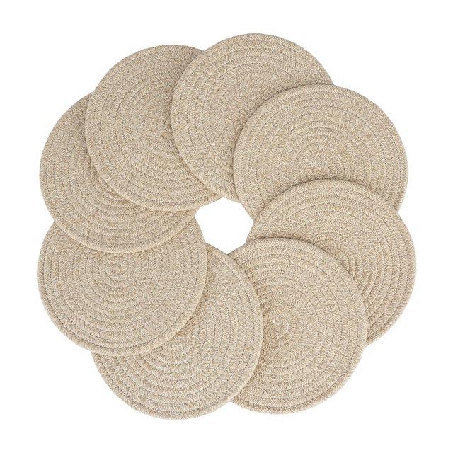 JUNBOLE 8Inch Trivets Set Pot Holders Set Coasters for Countertops Hot Mats Hot Pads 8 Inch Cotton Potholders for Kitchen Ideal for Hot Dishes, Pots, Pans, Teapots, Bowl and Plates 8 pcs Oatmeal