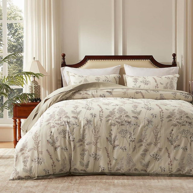 GROOSE 100% Cotton Duvet Cover King Size - 3 pcs Vintage Floral Duvet Cover Set,Breathable Durable Soft Comfy,1 Duvet Cover 90 x 104 in Zipper Closure and 2 Envelope Sealed 20 x 36 in Pillowcase Risa
