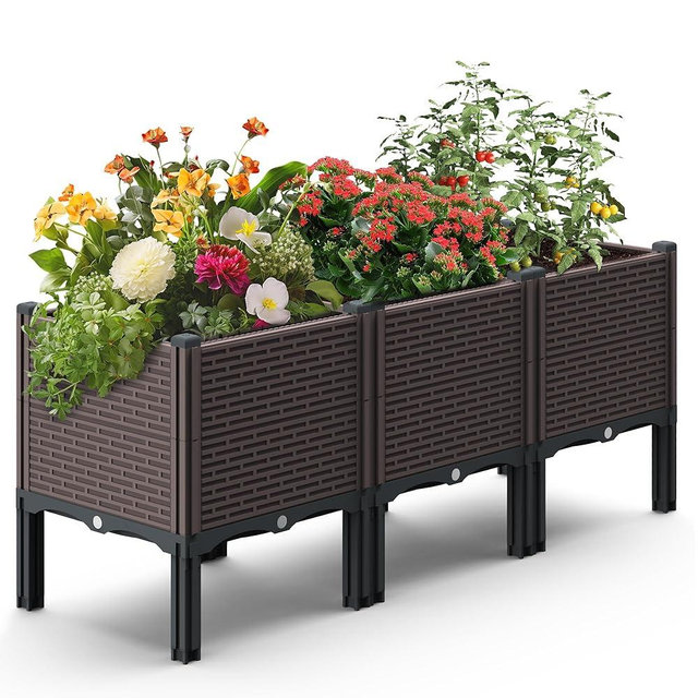 47x15x19in Raised Garden Beds Outdoor, Polypropylene Elevated Planter Boxes Outdoor for Vegetables, Flowers, Herbs, Garden Box with Drain Outlet, Heat and Frost Resistance Planters, 300lb Capacity