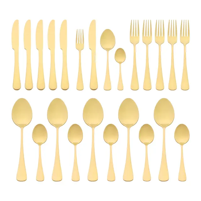 REGALWOVEN 24 Pcs 1 Set Stainless Steel Durable Rust-Proof Corrosion Resistant Flatware Set Gold