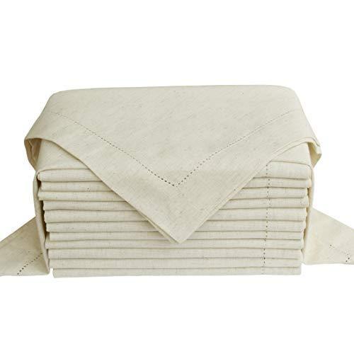 Cloth dinner Napkins-Flax Cotton-18x18 With Hemstitched-Natural Color,Wedding Napkins,Cocktails Napkins,Dinner Napkins,Decorative Napkins, Mitered Corners, Machine Washable Dinner Napkins Set of 12