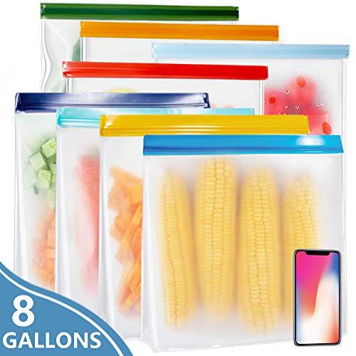 KYONANO Reusable Gallon Bags 8 Pack, BPA Free FDA Grade Reusable Ziplock Freezer Bags, Leakproof Eco-Friendly Reusable Food Storage Bags for Sandwich, Snack Fruit Marinate Meat Cereal